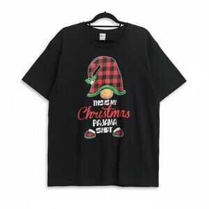 Womens 3XL Black Christmas Grandma Pajama Shirt Festive Gnome Print Short Sleeve